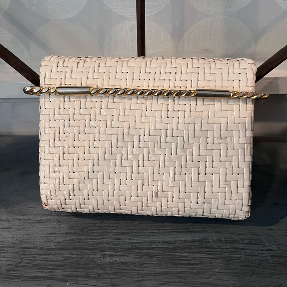 Vintage 1950s Rodo Italy Wicker Straw Woven Clutch Bag White - Picture 4 of 11